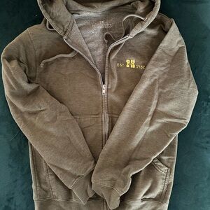 Olive green Zip-Up Hoodie with Yellow Logo